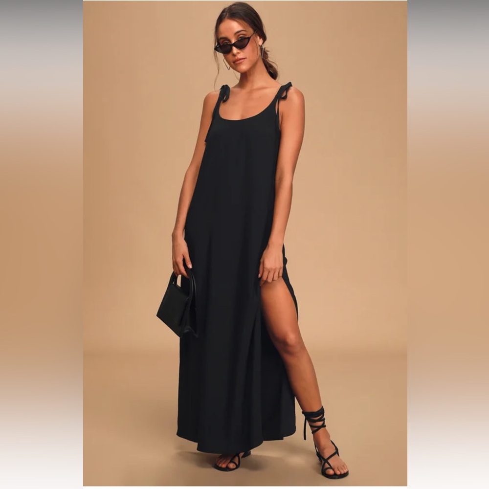 Salt Water Breeze Black Tie-Strap Maxi Dress